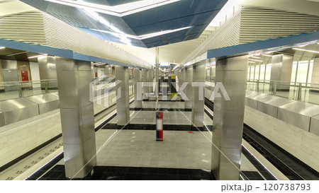 Interior of a modern subway station with trains timelapse hyperlapse Interior of a modern subway station with trains timelapse hyperlapse 120738793