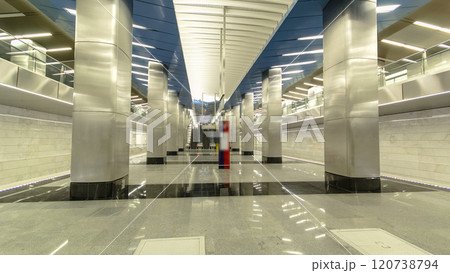 Interior of a modern subway station with trains timelapse Interior of a modern subway station with trains timelapse 120738794