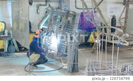 welder working with electrode at semi-automatic arc welding in manufacture production plant timelapse welder working with electrode at semi-automatic arc welding in manufacture production plant timelapse 120738799