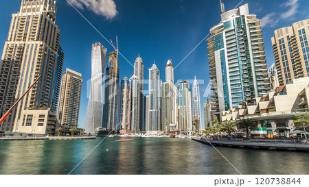 Dubai Marina towers in Dubai at day time timelapse hyperlapse 120738844