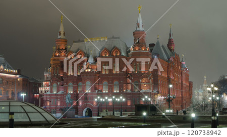 The State Historical Museum of Russia timelapse hyperlapse. Located between Red Square and Manege Square in Moscow 120738942