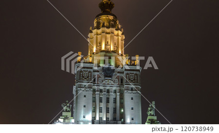 Tower of The Main Building Of Moscow State University On Sparrow Hills At Winter timelapse hyperlapse at Night Tower of The Main Building Of Moscow State University On Sparrow Hills At Winter timelapse hyperlapse at Night 120738949