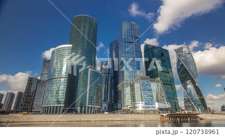 Moscow City business center skyscrapers office buildings and luxury apartments timelapse hyperlapse. Moscow City business center skyscrapers office buildings and luxury apartments timelapse hyperlapse. 120738961