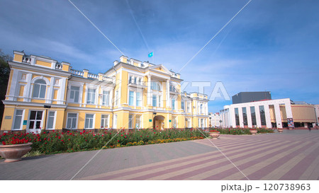 Beautiful 18th century building in the center of Uralsk timelapse hyperlapse. Western Kazakhstan. Beautiful 18th century building in the center of Uralsk timelapse hyperlapse. Western Kazakhstan. 120738963