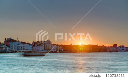 Beautiful sunrise in Grand canal over Venice near San Marco square timelapse. Venice, Italy, European Union. 120738983