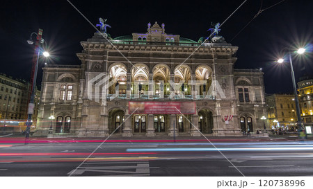 Beautiful view of Wiener Staatsoper night timelapse hyperlapsecin Vienna, Austria 120738996