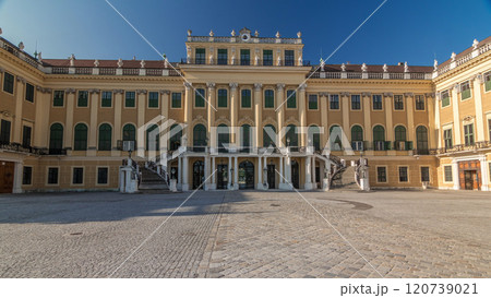 Beautiful view of famous Schonbrunn Palace timelapse hyperlapse with Great Parterre garden in Vienna, Austria Beautiful view of famous Schonbrunn Palace timelapse hyperlapse with Great Parterre garden in Vienna, Austria 120739021
