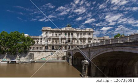 Palace of Justice timelapse hyperlapse - courthouse building with Ponte Sant' Umberto bridge. Rome, Italy. 120739081