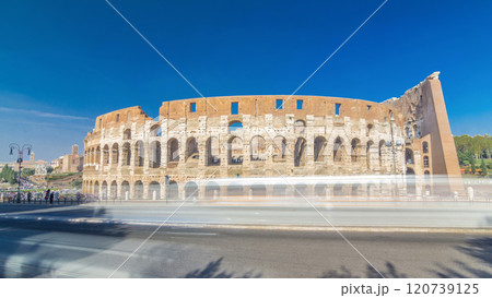 The Colosseum or Coliseum timelapse hyperlapse, also known as the Flavian Amphitheatre in Rome, Italy 120739125