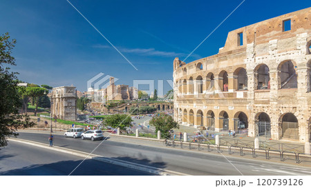 The Colosseum or Coliseum timelapse hyperlapse, also known as the Flavian Amphitheatre in Rome, Italy The Colosseum or Coliseum timelapse hyperlapse, also known as the Flavian Amphitheatre in Rome, Italy 120739126