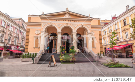 Building of Gradska Trznica Markale timelapse hyperlapse, the City Market place of Healthy Food Building of Gradska Trznica Markale timelapse hyperlapse, the City Market place of Healthy Food 120739147