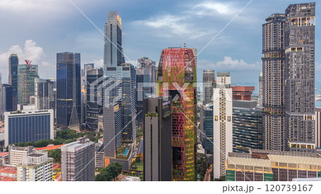 Aerial view of Chinatown and Downtown of Singapore day to night timelapse 120739167