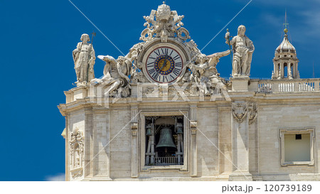 One of the giant clocks on the St. Peter's facade timelapse. One of the giant clocks on the St. Peter's facade timelapse. 120739189