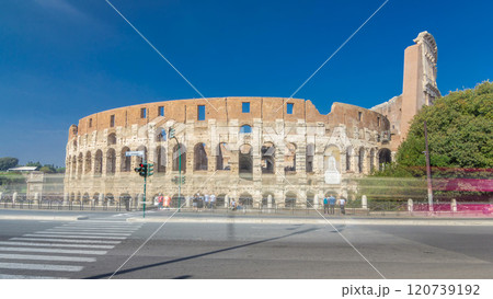 The Colosseum or Coliseum timelapse hyperlapse, also known as the Flavian Amphitheatre in Rome, Italy 120739192