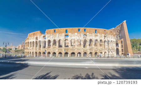 The Colosseum or Coliseum timelapse hyperlapse, also known as the Flavian Amphitheatre in Rome, Italy 120739193
