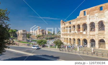 The Colosseum or Coliseum timelapse hyperlapse, also known as the Flavian Amphitheatre in Rome, Italy 120739194
