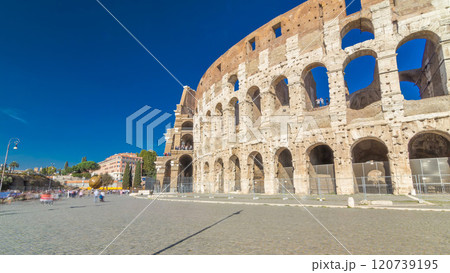 The Colosseum or Coliseum timelapse hyperlapse, also known as the Flavian Amphitheatre in Rome, Italy 120739195