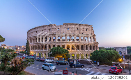 Colosseum day to night timelapse after sunset, Rome. Colosseum day to night timelapse after sunset, Rome. 120739201