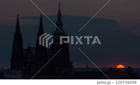 A beautiful view of Prague at sunrise on a misty morning timelapse. A beautiful view of Prague at sunrise on a misty morning timelapse. 120739209
