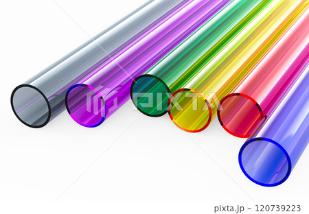 Colored transparent acrylic plastic tubes, 3D rendering 120739223