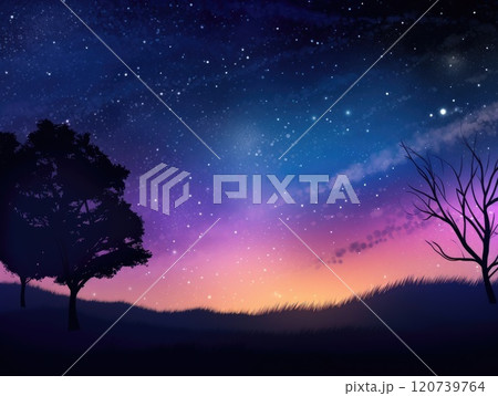 Night sky stars milky way blue purple sky in starry night over mountains. Generative AI 120739764