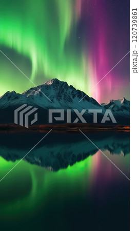 Beautiful Northern Lights above mountain and river. Generative AI 120739861