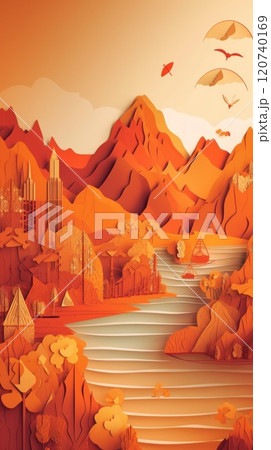 Beautiful colorful paper cut art design. Generative AI 120740169