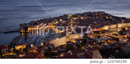 Panorama of Dubrovnik old town at night, Croatia 120740299