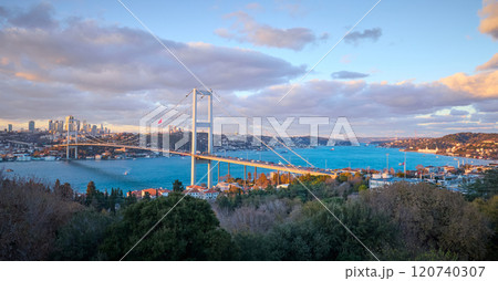 Panorama of Bosphorus bridge in Istanbul city, Turkey 120740307