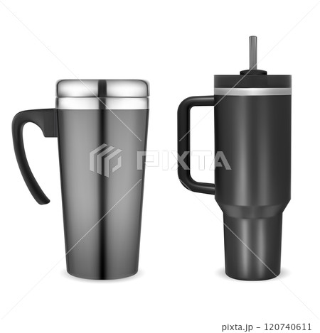Thermo mug mockup hot drink travel cup, vector Thermo mug mockup hot drink travel cup, vector 120740611
