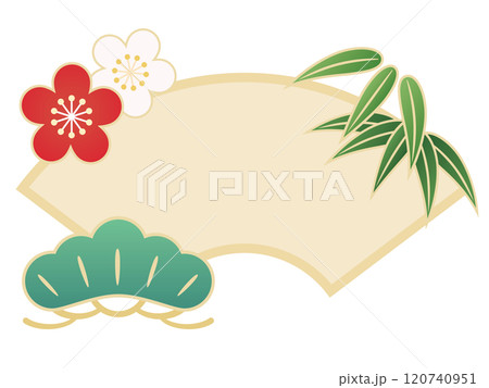 松竹梅と金色の扇のイラスト 松竹梅と金色の扇のイラスト 120740951