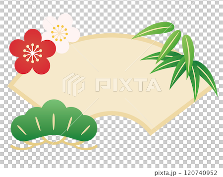 松竹梅と金色の扇のイラスト 120740952