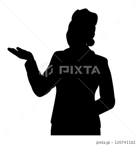 案内するポーズを女性のシルエット 120741182