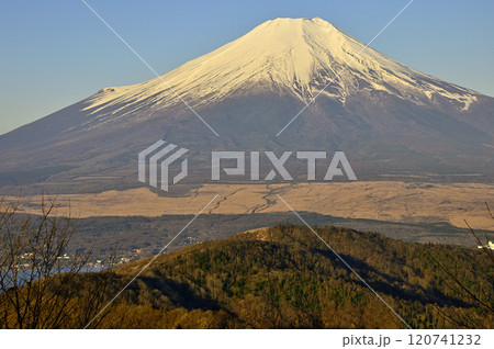 道志山塊の石割山山頂より　朝日浴びる富士山 120741232