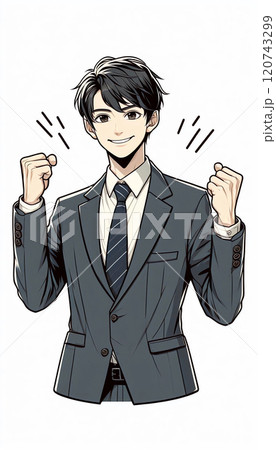 人物素材ーガッツポーズしてる若い男性会社員サラリーマン風イメージ posing with guts 120743299