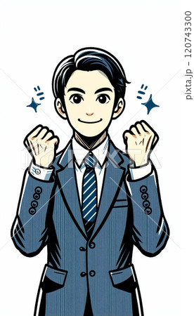 人物素材ーガッツポーズしてる若い男性会社員サラリーマン風イメージ posing with guts 120743300