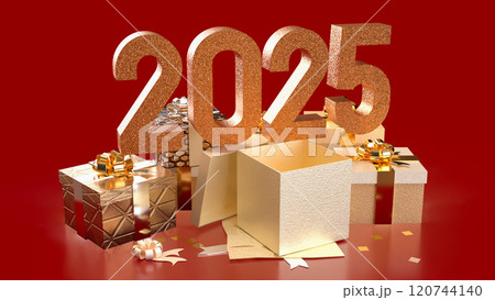 The Number 2025 and gift box  for celebration  or holiday concept 3d rendering. 120744140