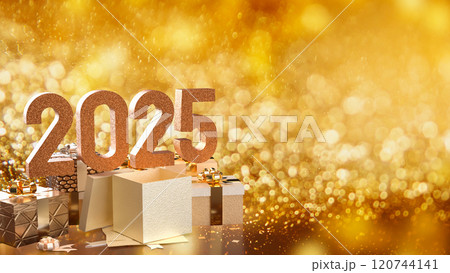 The Number 2025 and gift box for celebration or holiday concept 3d rendering. The Number 2025 and gift box for celebration or holiday concept 3d rendering. 120744141