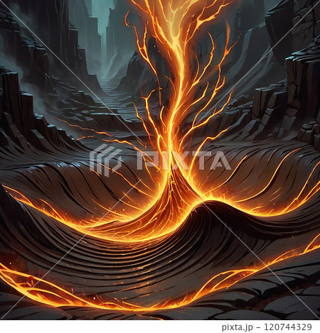 地上 溶岩 マグマ 120744329