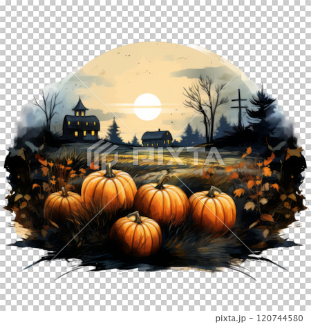 A Gathering of Pumpkins in a Rural Setting 120744580