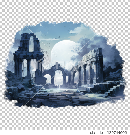 Ruins of an Ancient City Under a Full Moon Ruins of an Ancient City Under a Full Moon 120744606