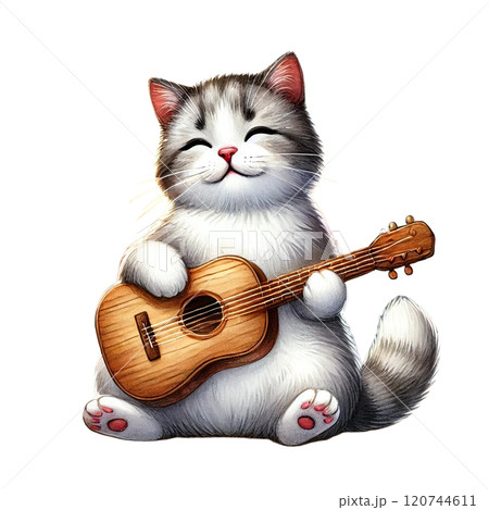 ウクレレを弾く猫 120744611