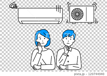 Casual men and women considering repairing or replacing their air conditioner 120744940