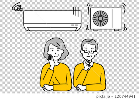 考慮是否修理或更換空調的老年男性和女性 120744941
