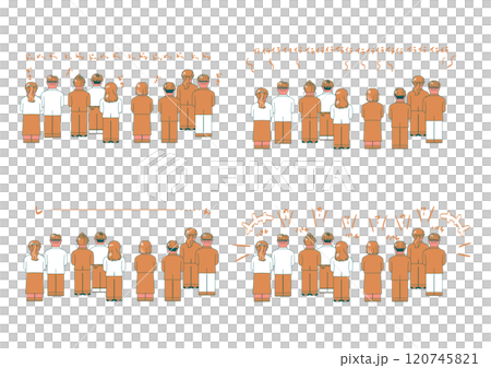 Illustration set of people from behind and handwritten characters Illustration set of people from behind and handwritten characters 120745821