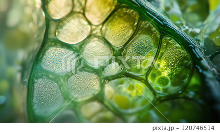Plant cell closeup with microscope for learn science in laboratory. 120746514