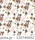 Christmas color seamless contour illustration in the style of childrens doodles a Snowman in a top hat 120746602