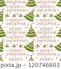 Christmas color seamless contour illustration in the style of childrens doodles Festive fir tree and greeting inscription 120746603