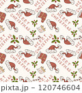 Christmas color seamless contour illustration in the style of childrens doodles gift socks and Santa hat 120746604
