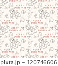 Christmas seamless contour illustration in the style of childrens doodle a bear toy in a Santa hat 120746606